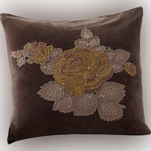 Pottery Barn Sabyasachi Gulab Brown and Gold Floral Accent Pillow